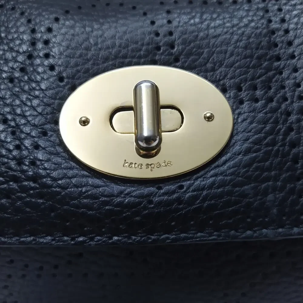 Kate Spade New York Black Leather Turnlock Flap Closure Hobo Crossbody Bag